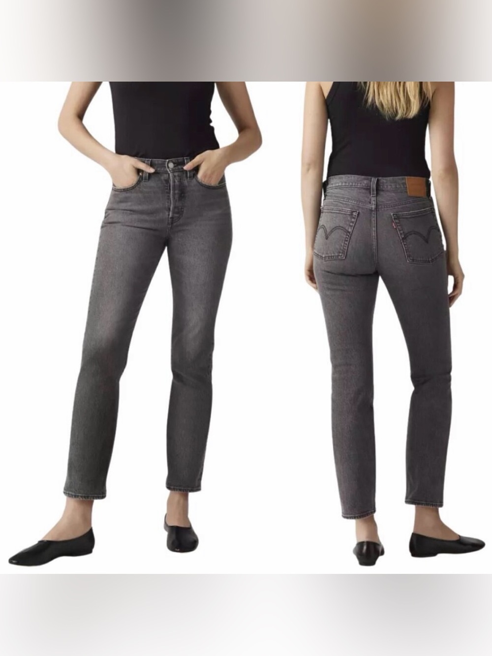 Levi's Wedgie Straight Jeans Women's Size 27x28 Charcoal Gray Black EUC